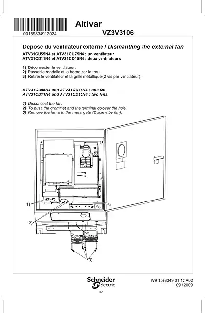 schneider施耐德Instruction sheet ATV31 Fan kit VZ3V3106